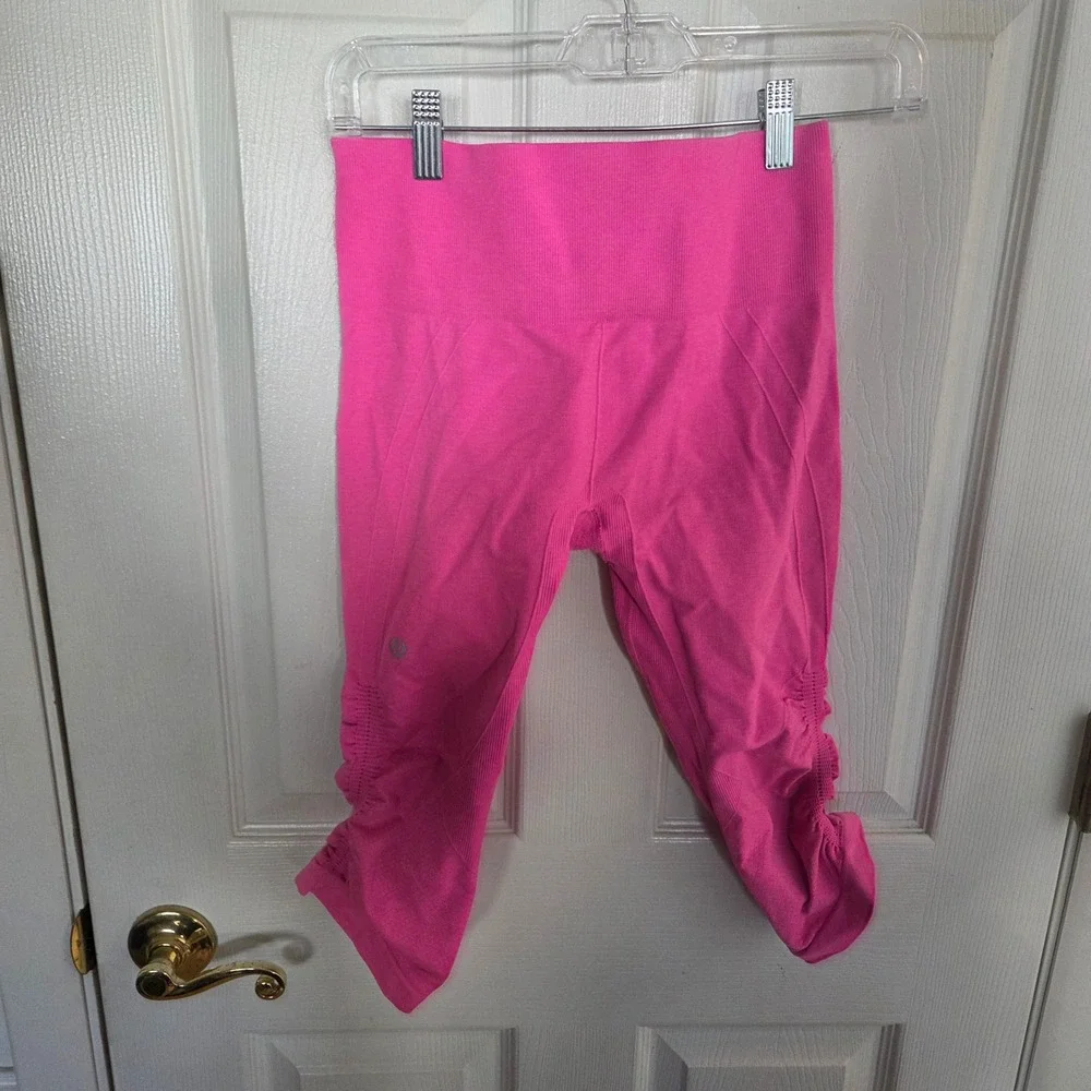 Lululemon Ebb To Street Crop Pink Ruched Seamless Yoga Leggings Size L Athletic